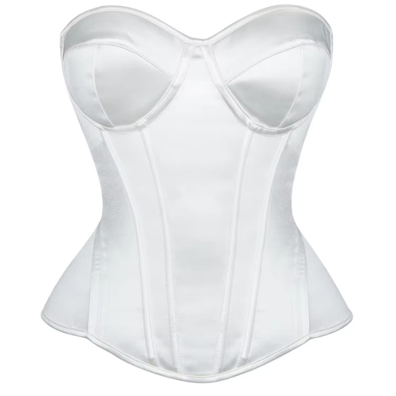 Boning Corset Steel - Weißes Korsett für Damen, Überbrust-Bustier-Top, Stahlkorsett