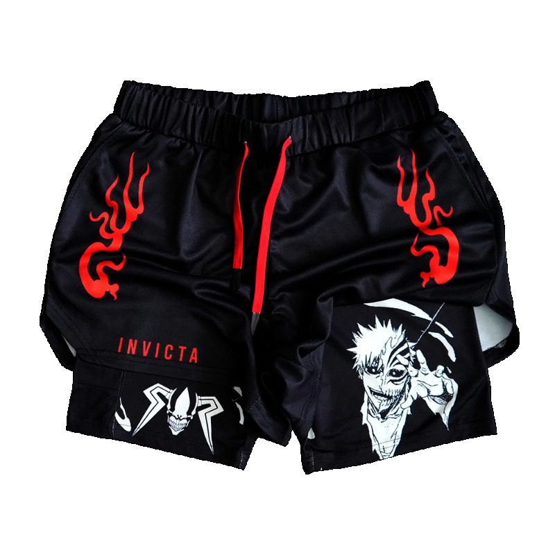 Cosplay Flame Prop - Anime BLEACH Hollow Ichigo 2-in-1-Kompressionsshorts, Sommer-Sportshorts