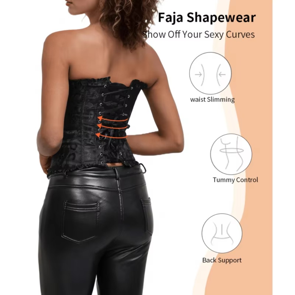 Boning Corset Steel - Reißverschluss-Jacquard-Unterbrustkorsett mit Schnürung, Stahlkorsett, Taillentrainer aus