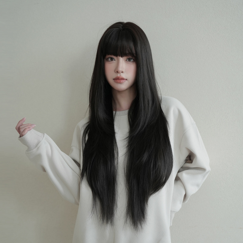 Wig Fiber Net - Damenperücke, naturschwarz, Kunstfaser, ultralanges glattes Haar
